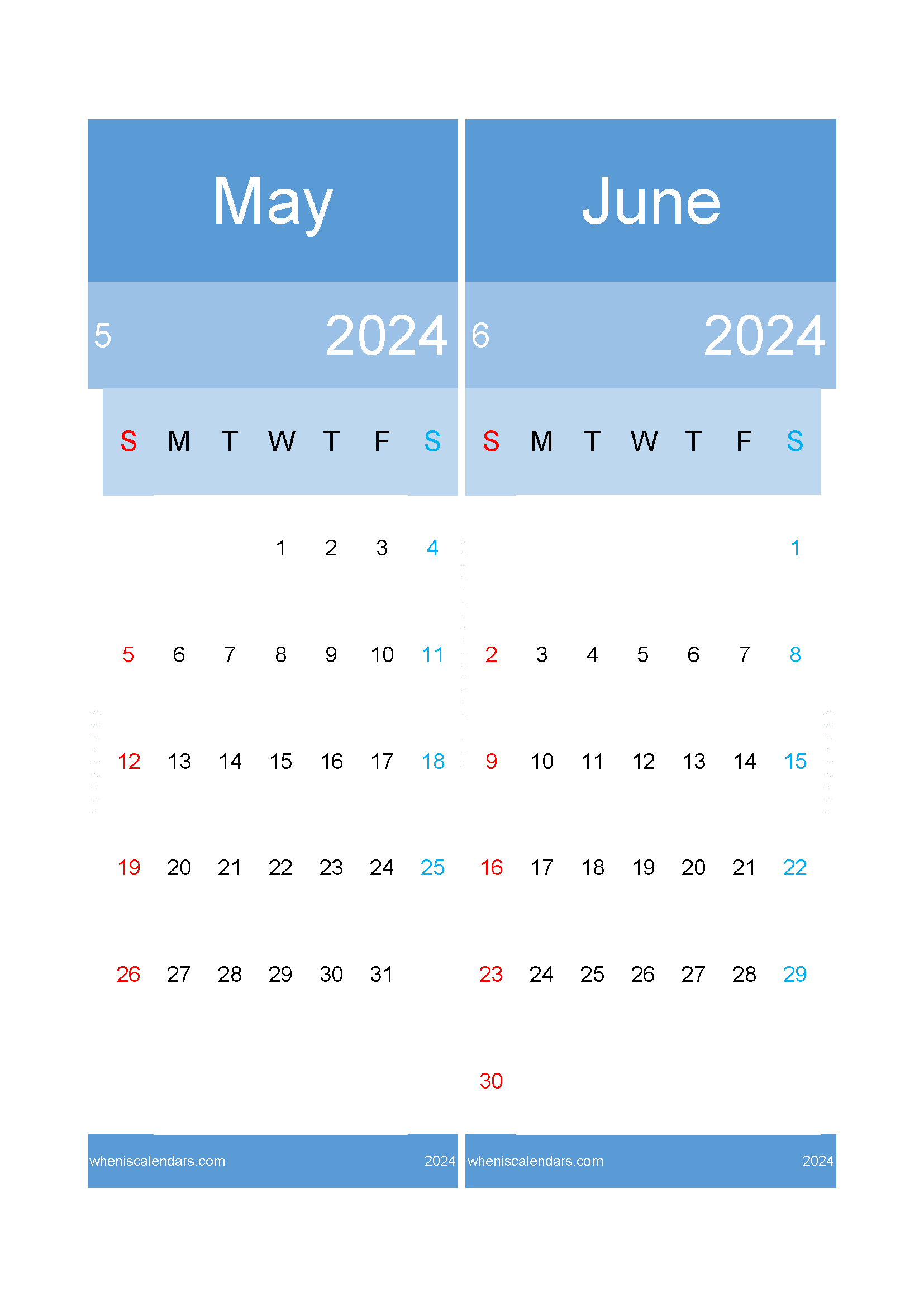 Download May to June calendar 2024 A4 MJ24025
