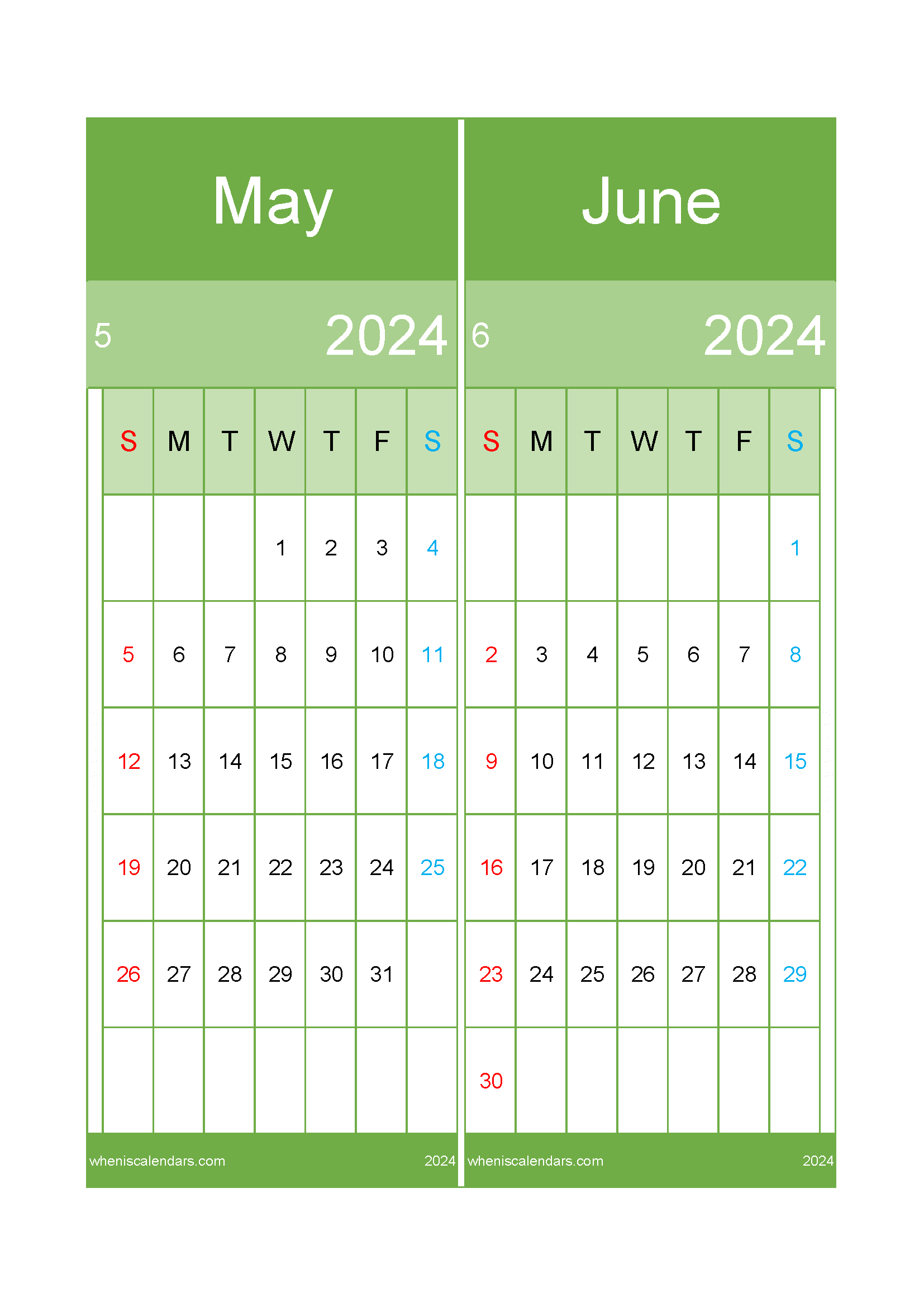 Download May and June calendar 2024 A4 MJ242026