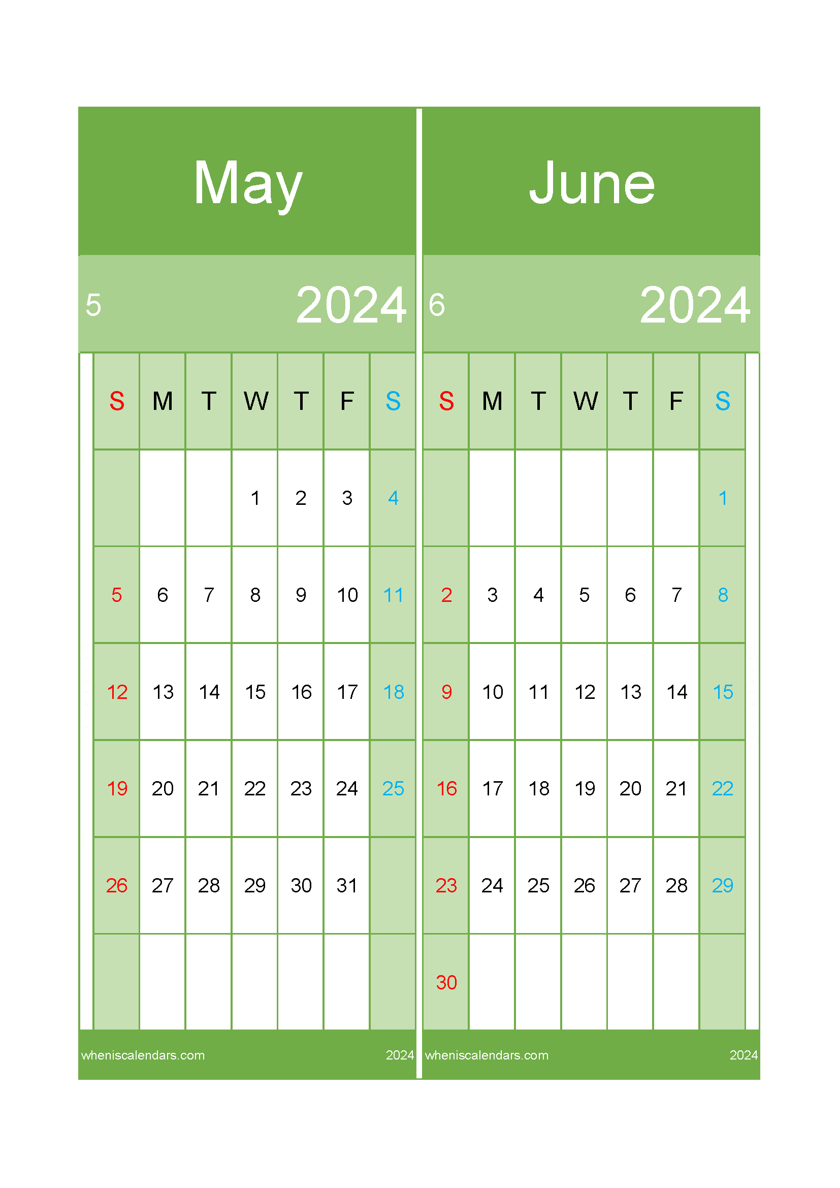 Download June and May calendar 2024 A4 MJ242027