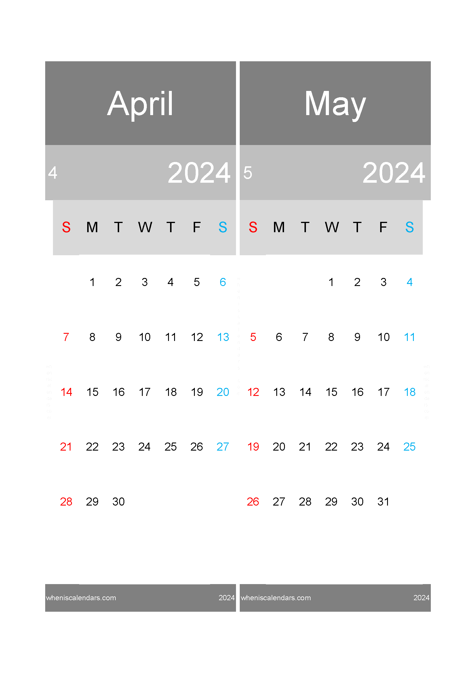 Download Apr and May calendar 2024 A4 AM242020