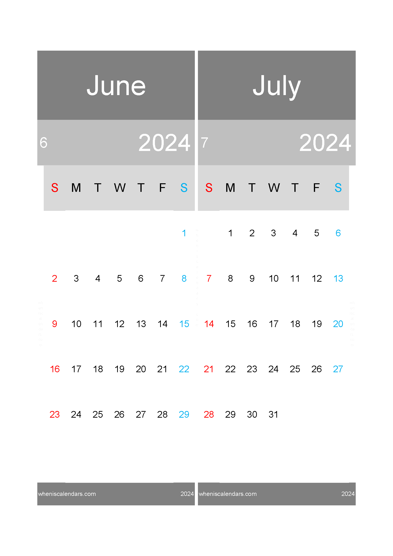 Download Jun and July calendar 2024 A4 JJ242020