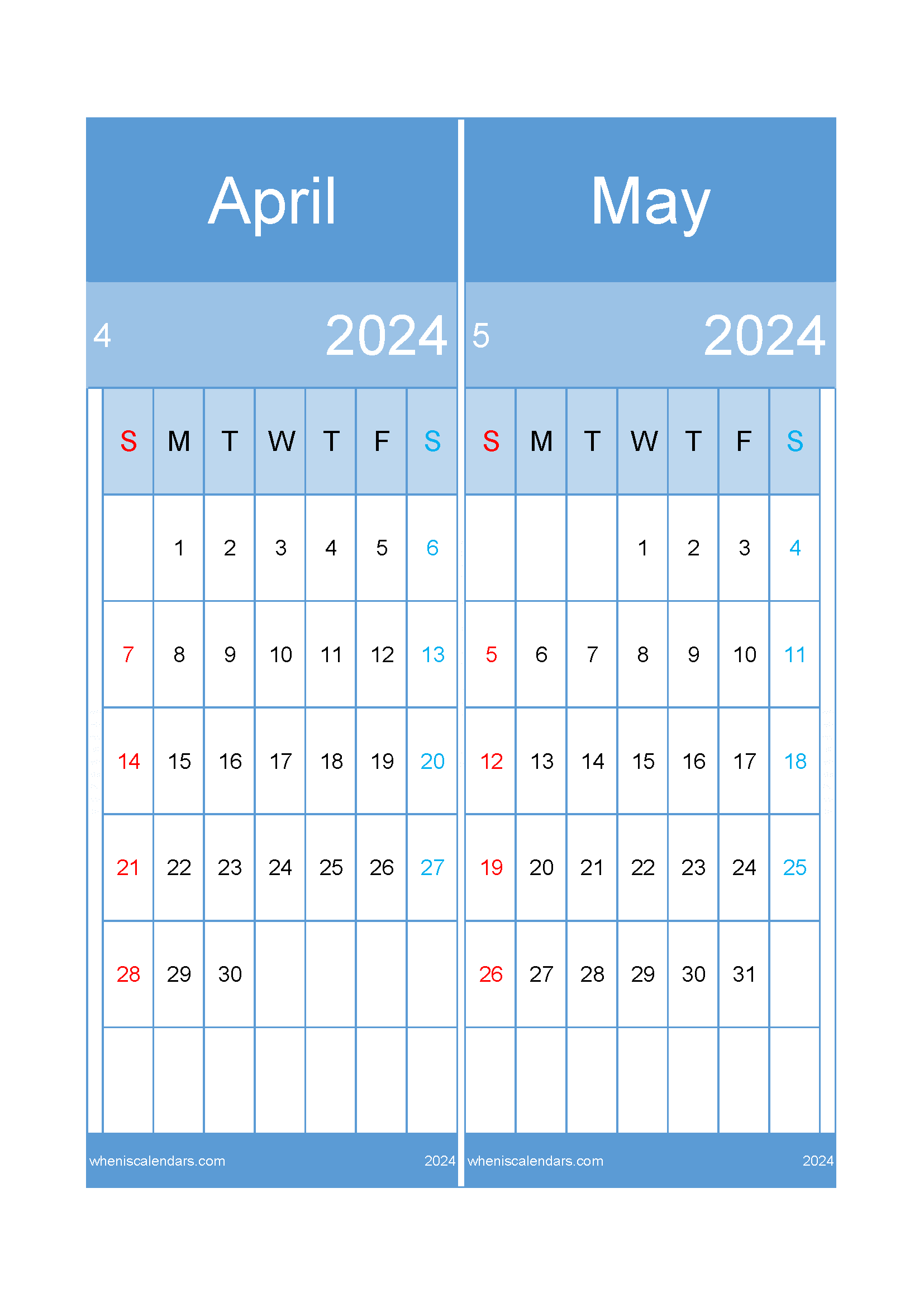 Download calendar Apr and May 2024 A4 AM242021