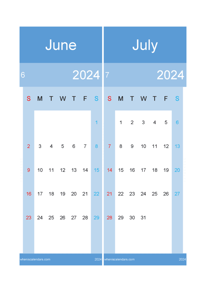 Download 2024 calendar June July A4 JJ24023