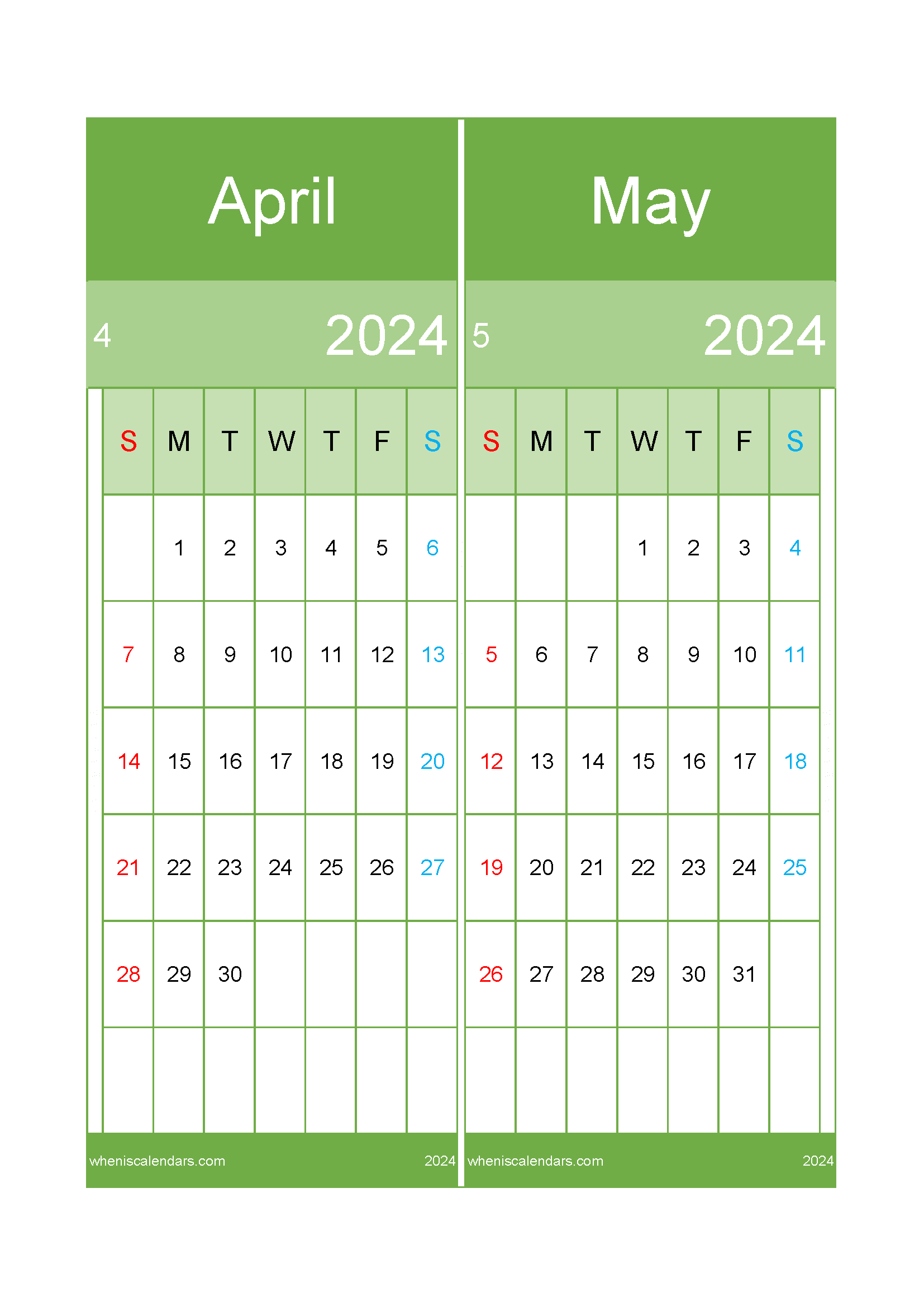 Download Apr and May calendar 2024 A4 AM242026