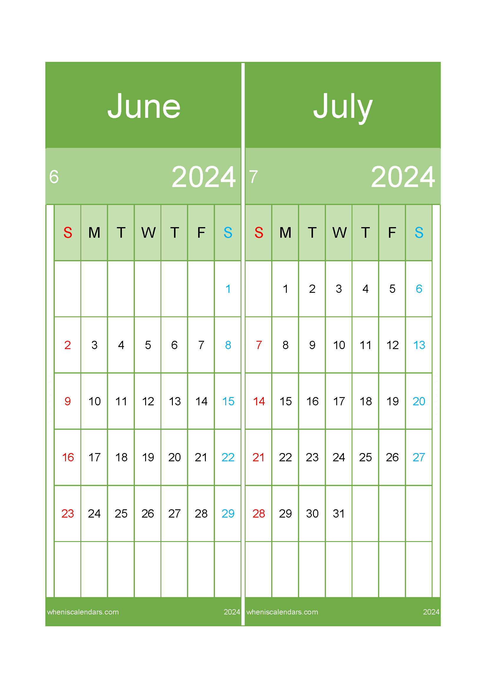 Download Jun and July calendar 2024 A4 JJ242026