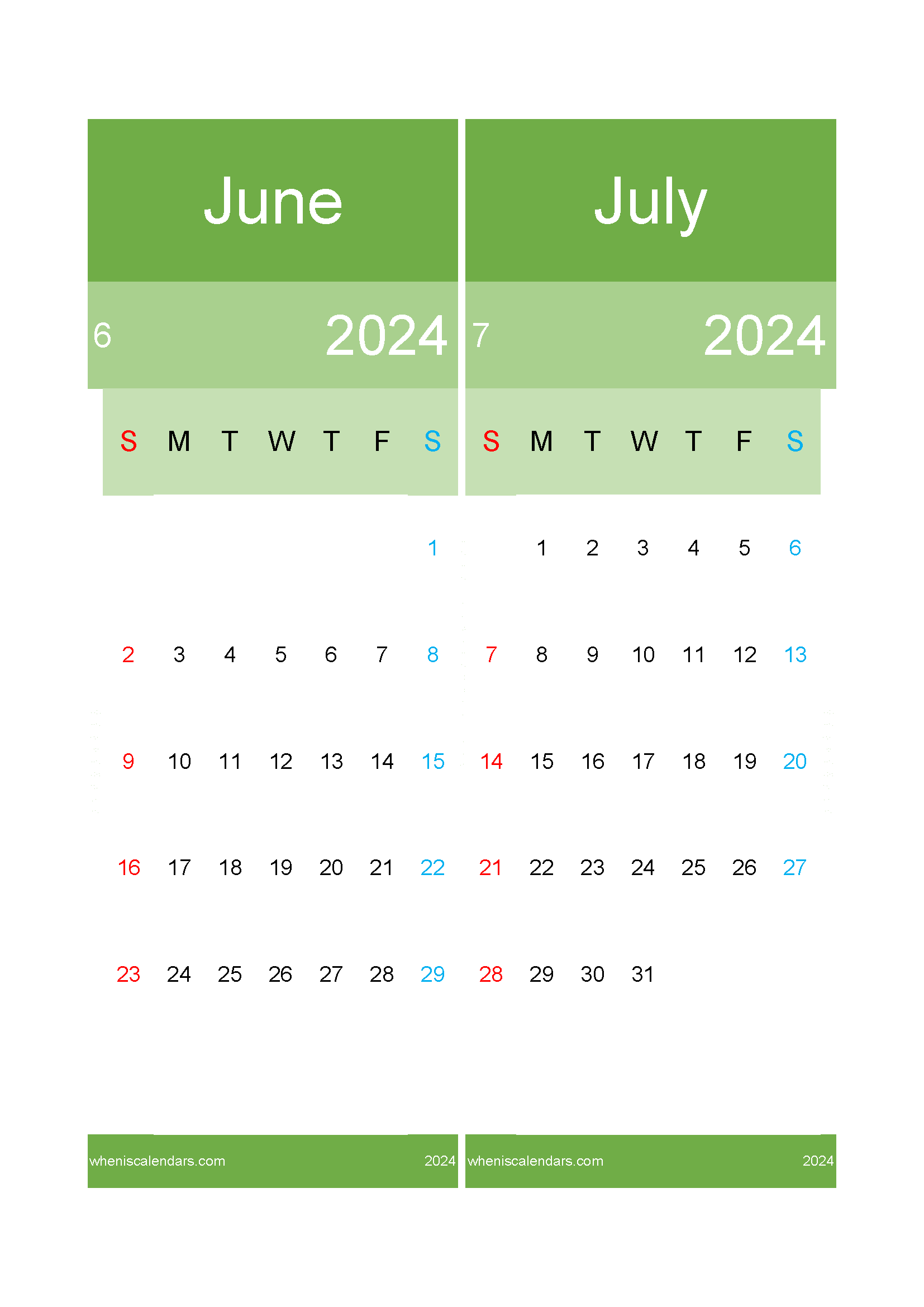 Download calendar for Jun and July 2024 A4 JJ242030