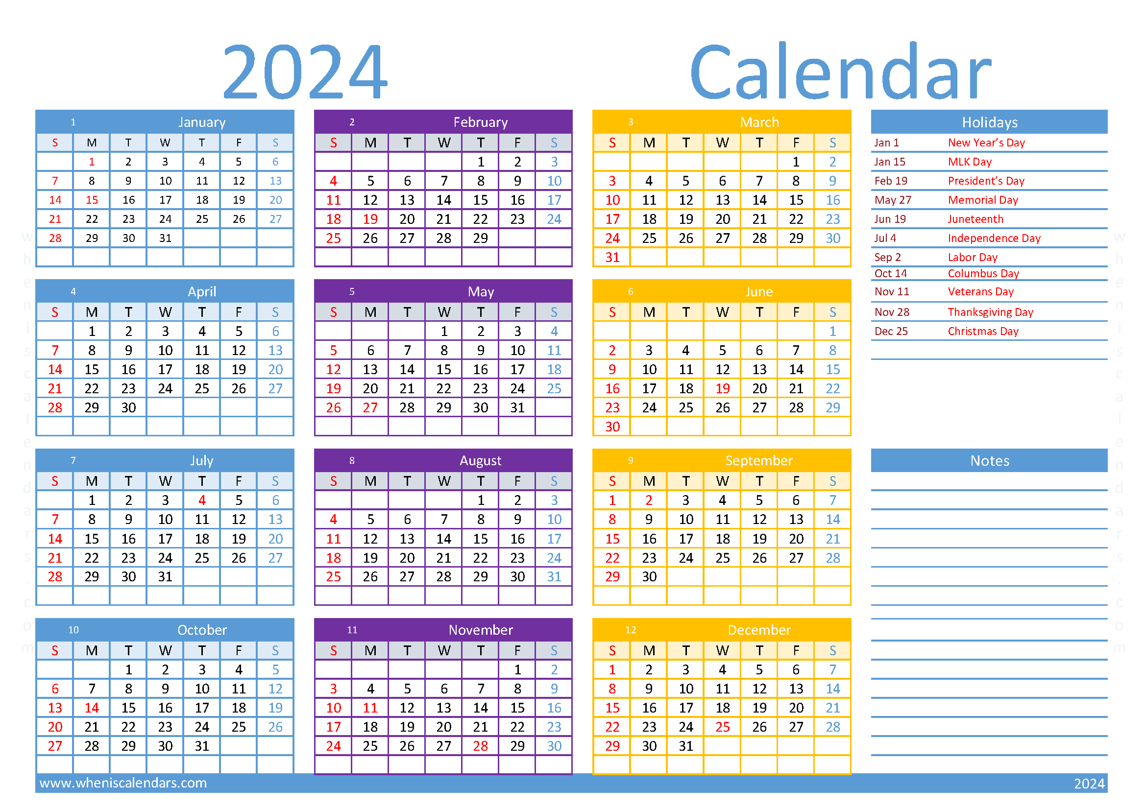 Download printable 2024 calendar with week numbers A4 O24Y182