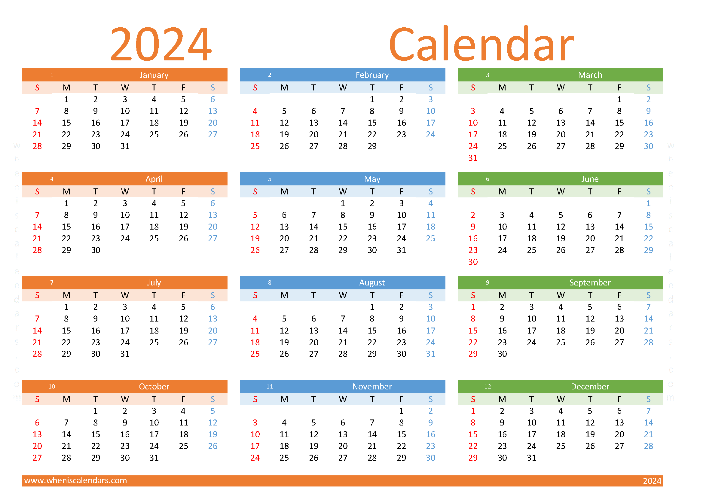 Download 2024 calendar week numbers A4 Horizontal (O4Y098)