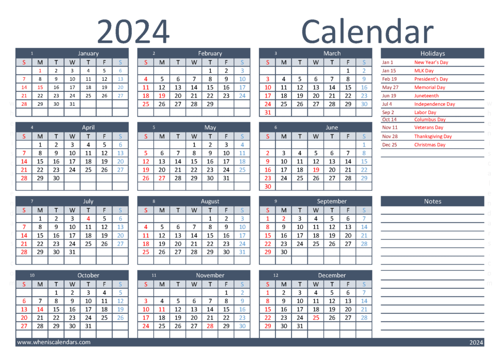 Download editable calendar 2024 A4 Horizontal (O4Y019)
