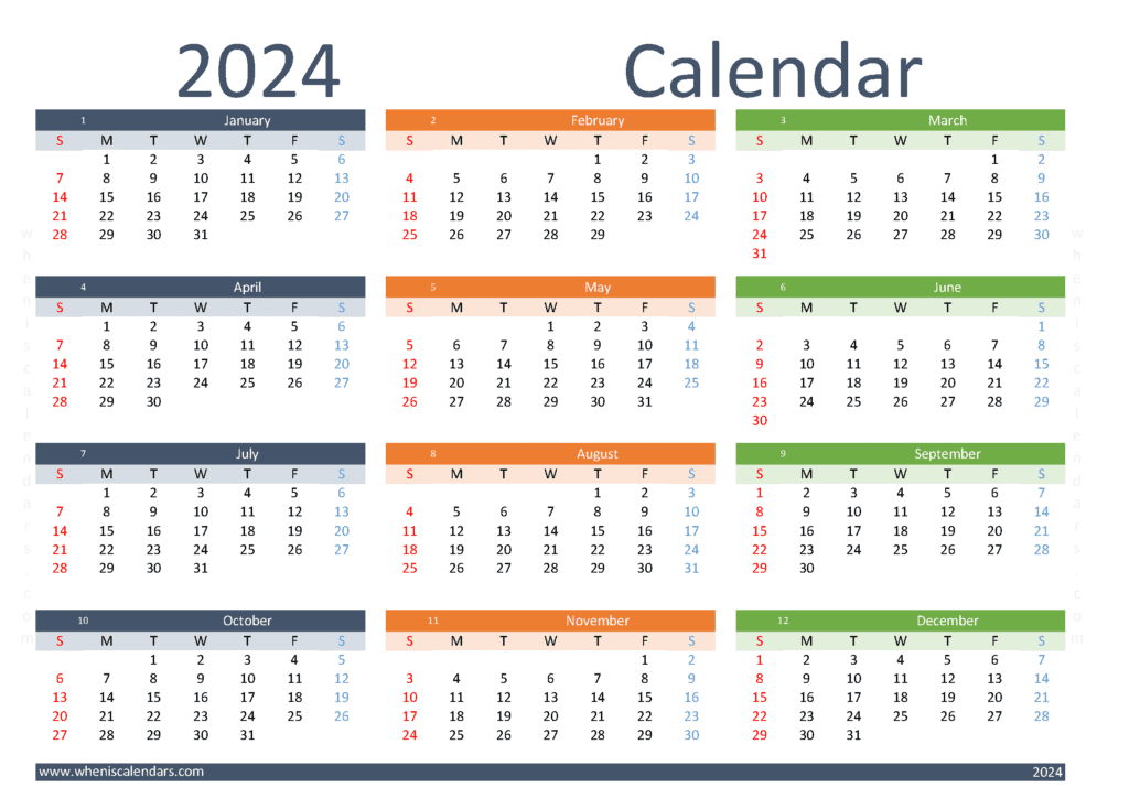 Download calendar 2024 editable A4 Horizontal (O4Y110)