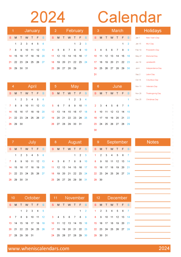 Download calendar 2024 with week numbers A4 Vertical (O4Y030)
