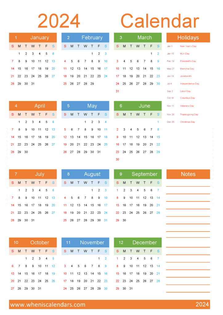 Download printable 2024 monthly calendar A4 Vertical (O4Y032)