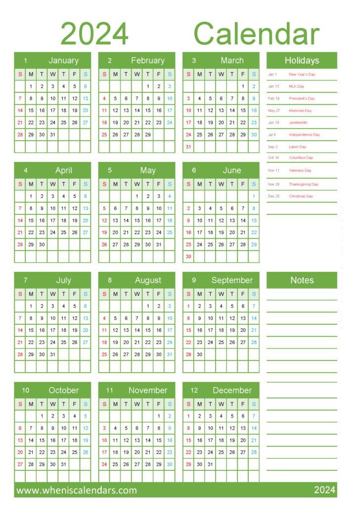 Download free 2024 printable calendar A4 Vertical (O4Y033)