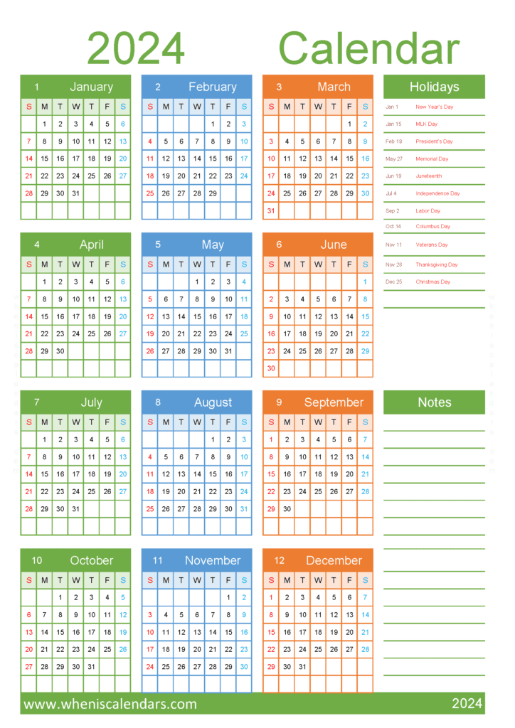 Download 2024 printable monthly calendar A4 Vertical (O4Y035)