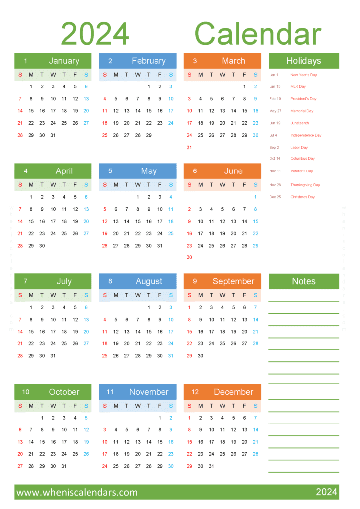 Download free printable calendars 2024 A4 Vertical (O4Y036)