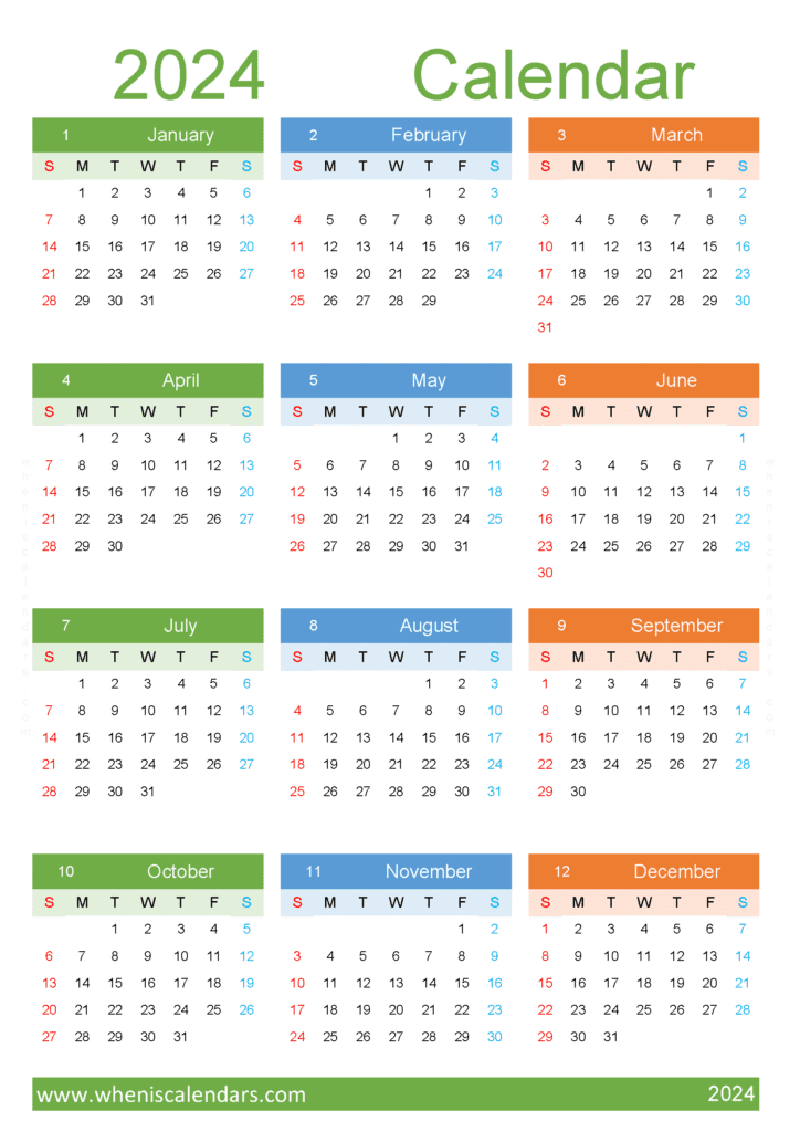Download printable 2024 monthly calendar with holidays A4 Vertical (O4Y124)