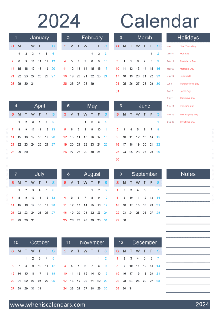 Download blank 2024 calendar A4 Vertical (O4Y042)
