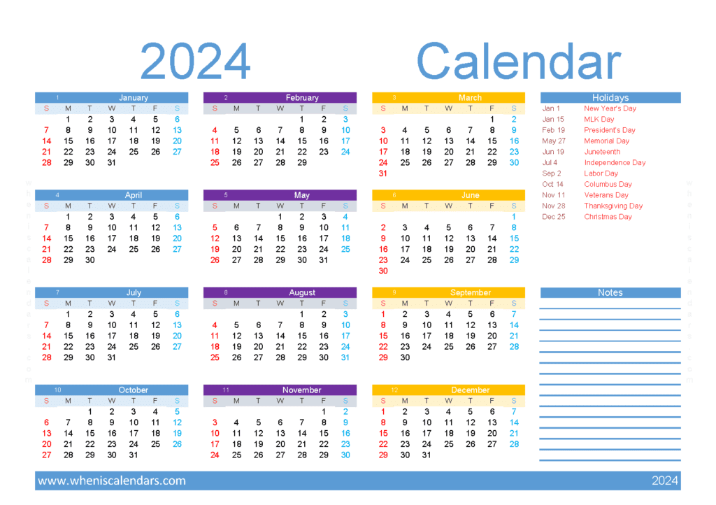 Download editable 2024 calendar A5 Horizontal (O4Y050)