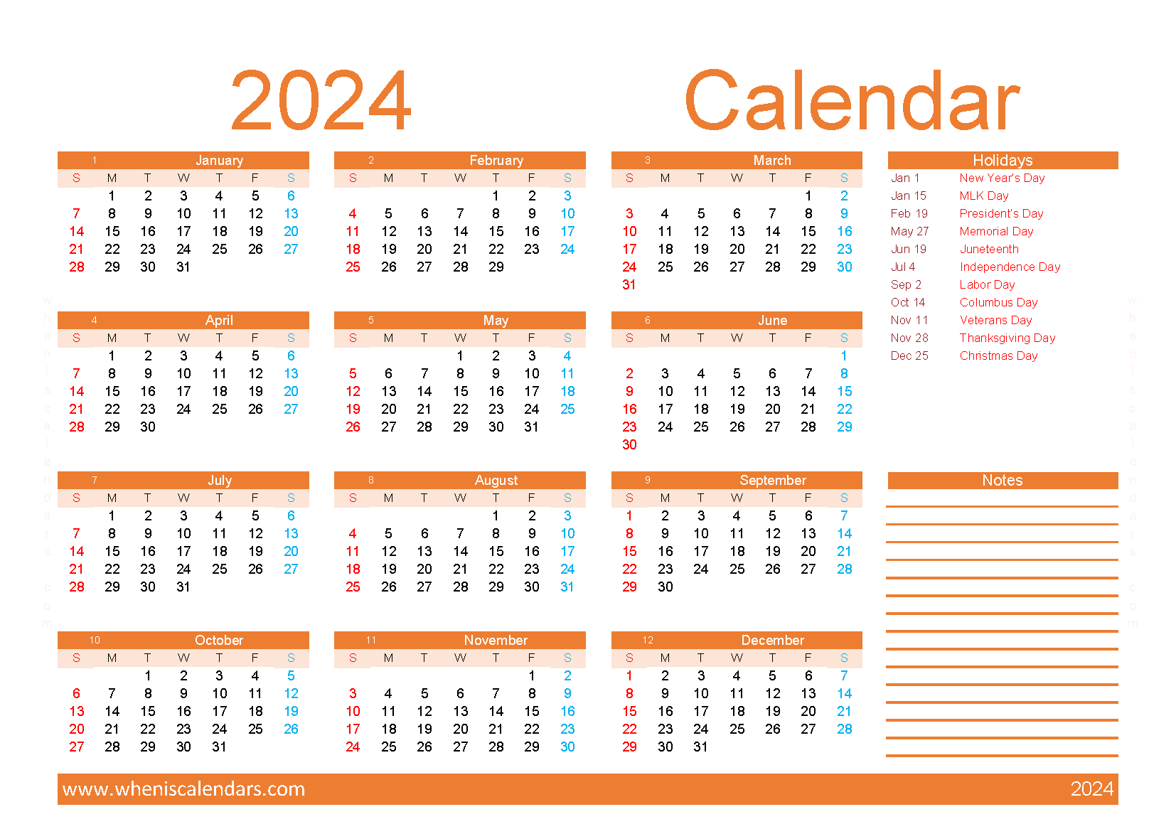 Download year planner 2024 printable A5 Horizontal (O4Y052)