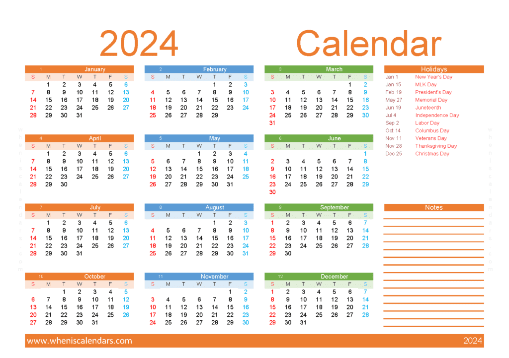 Download 2024 editable calendar A5 Horizontal (O4Y054)