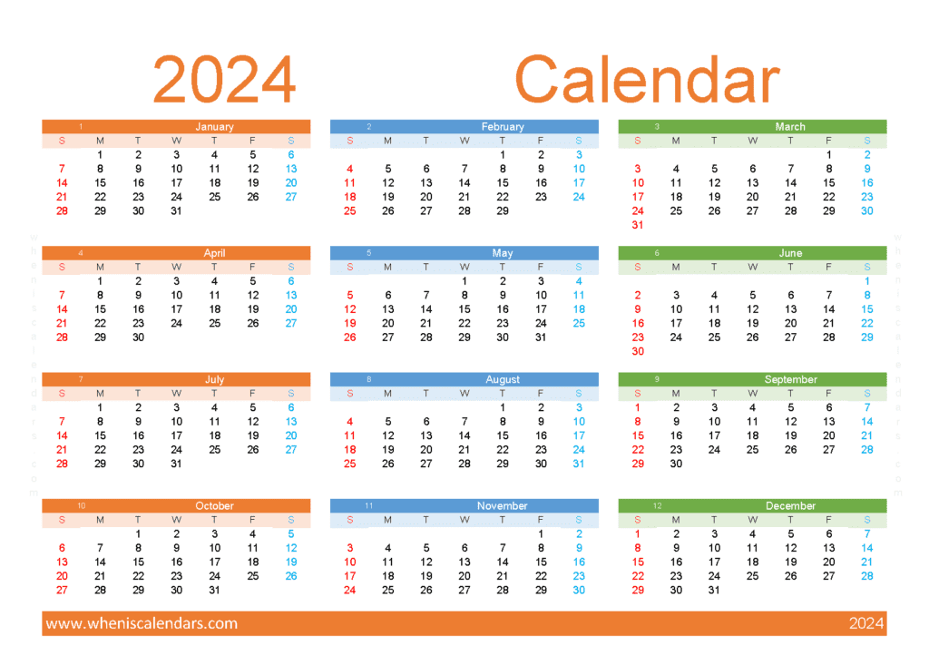 Download 2024 monthly calendar pdf A5 Horizontal (O4Y142)