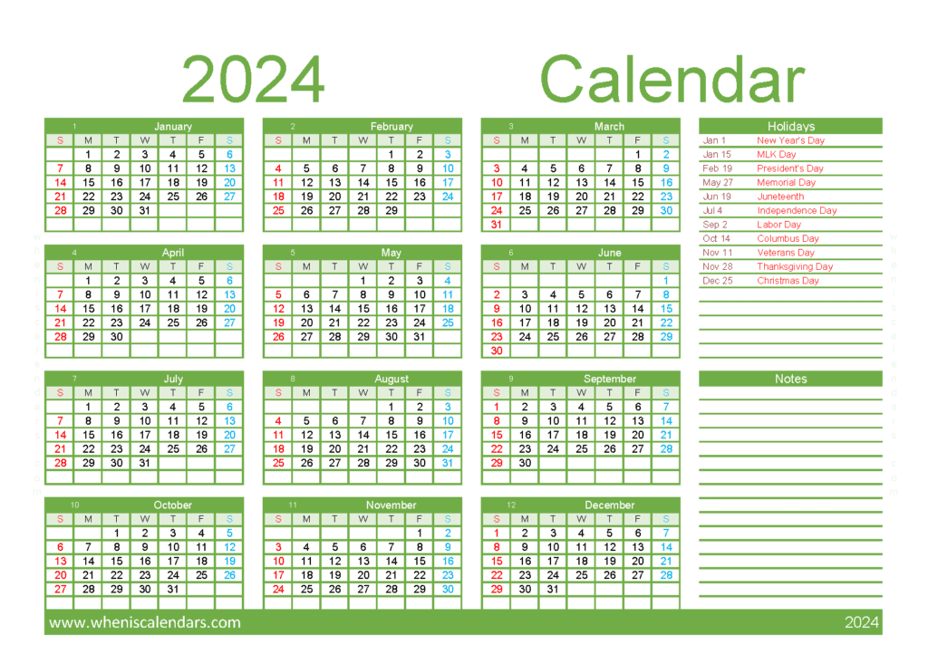 Download fillable calendar 2024 A5 Horizontal (O4Y055)