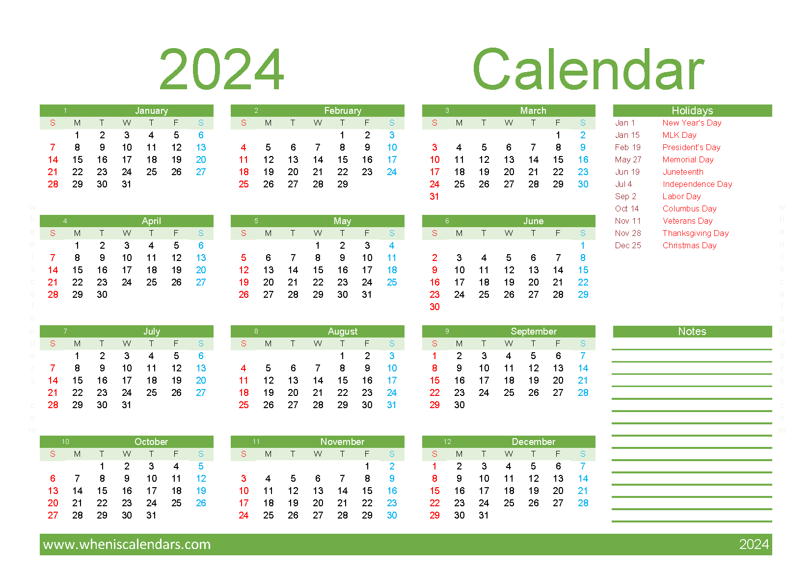 Download calendar 2024 free printable A5 Horizontal (O4Y056)
