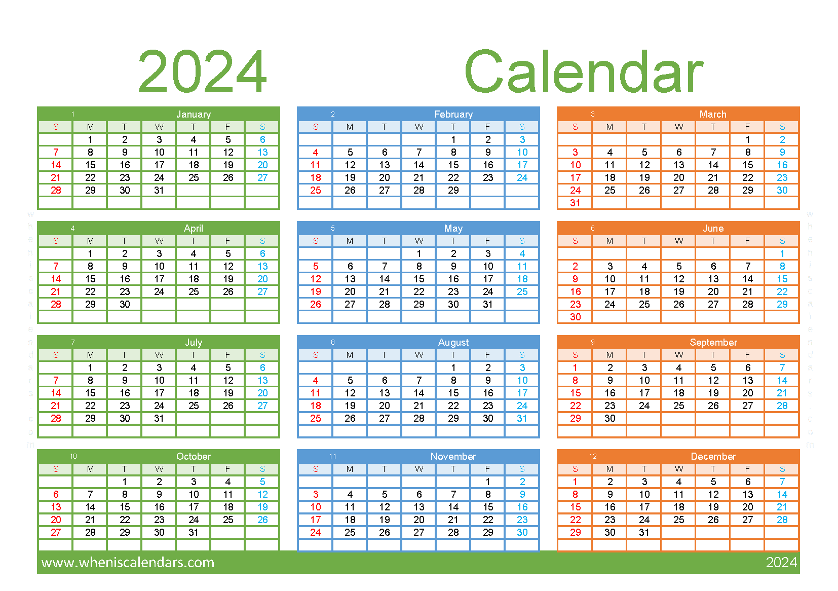 Download new year calendar 2024 printing A5 Horizontal (O4Y145)