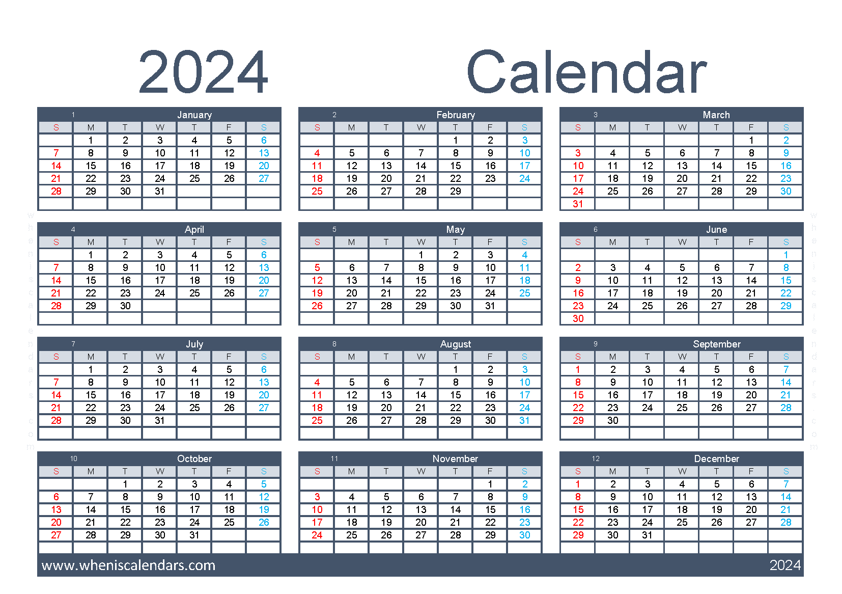 Download free pdf calendar 2024 A5 O24Y324