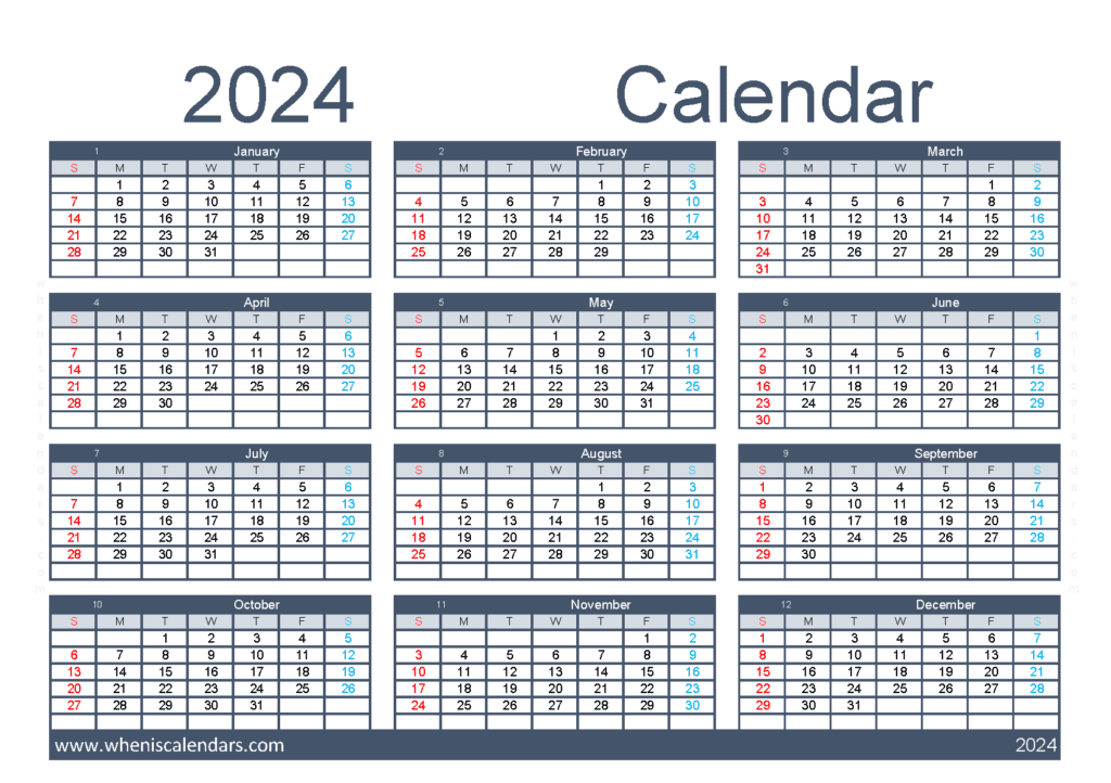 Download free pdf calendar 2024 A5 Horizontal (O4Y147)