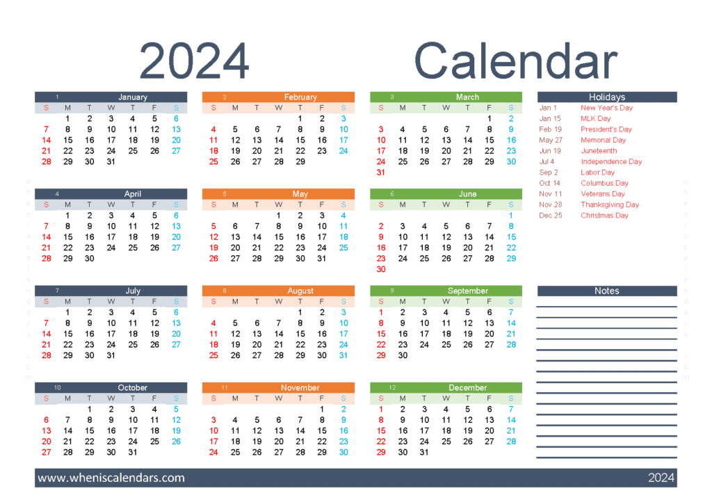Download free printable 2024 calendar printable A5 Horizontal (O4Y062)