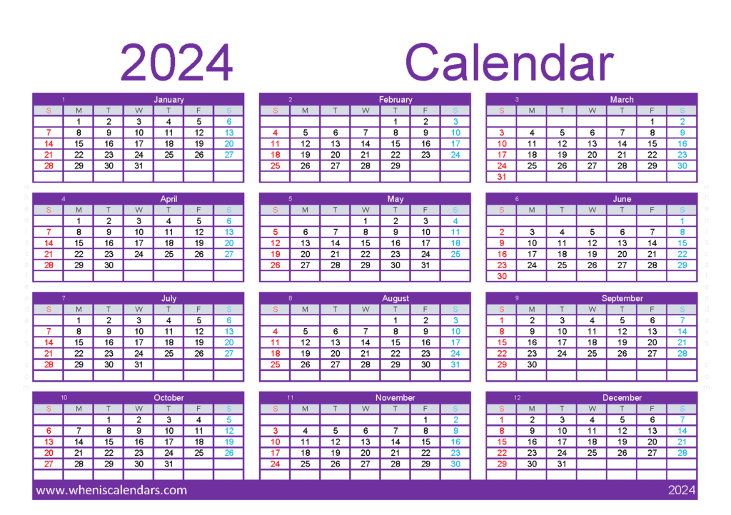 Download free downloadable calendar 2024 A5 Horizontal (O4Y151)