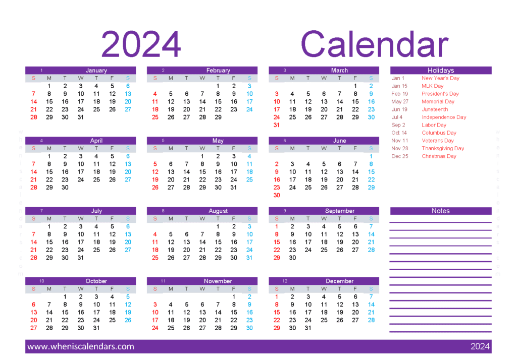 Download calendar 2024 printable free A5 Horizontal (O4Y064)