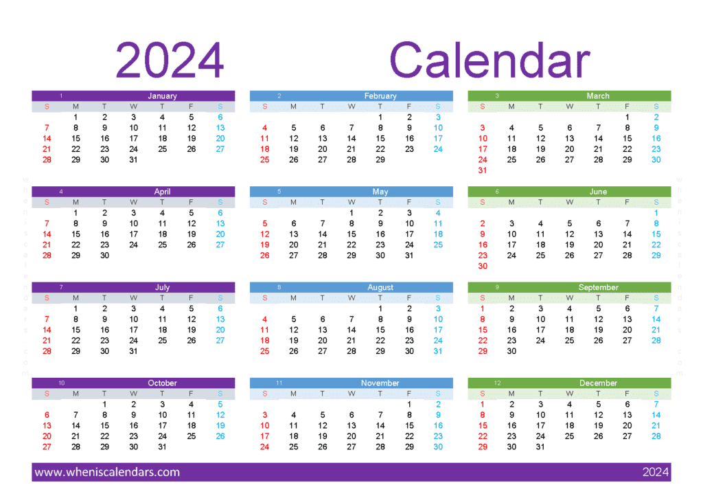 Download downloadable 2024 calendar A5 Horizontal (O4Y154)