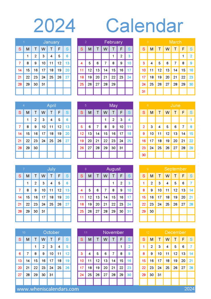 Download 2024 monthly printable calendar A5 Vertical (O4Y159)