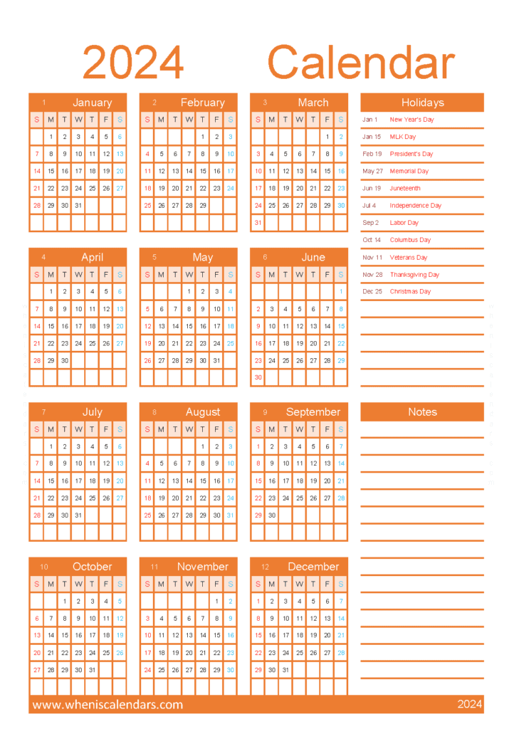 Download 2024 calendars to print A5 Vertical (O4Y073)