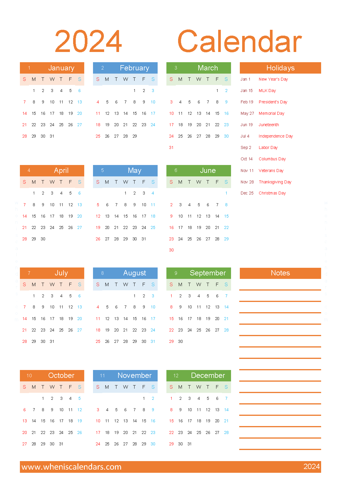 Download calendar 2024 week numbers A5 Vertical (O4Y076)