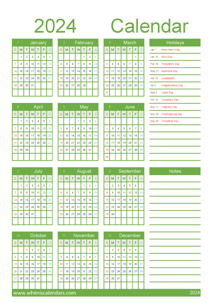 Download 2024 yearly calendar printable one page A5 Vertical (O4Y077)