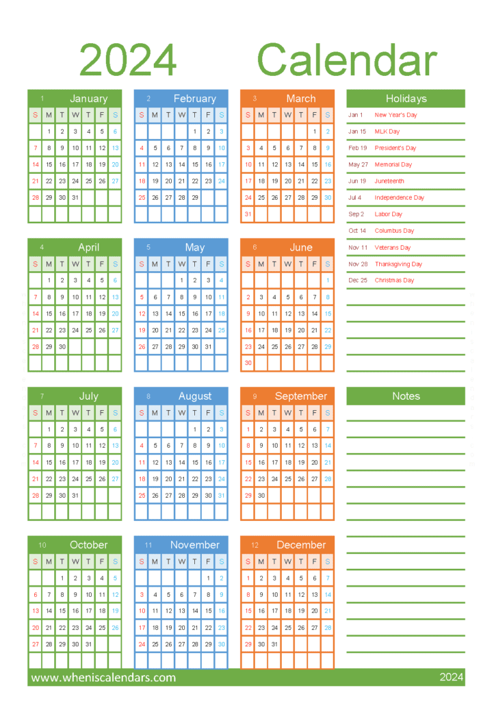 Download 2024 12 month calendar template A5 Vertical (O4Y079)