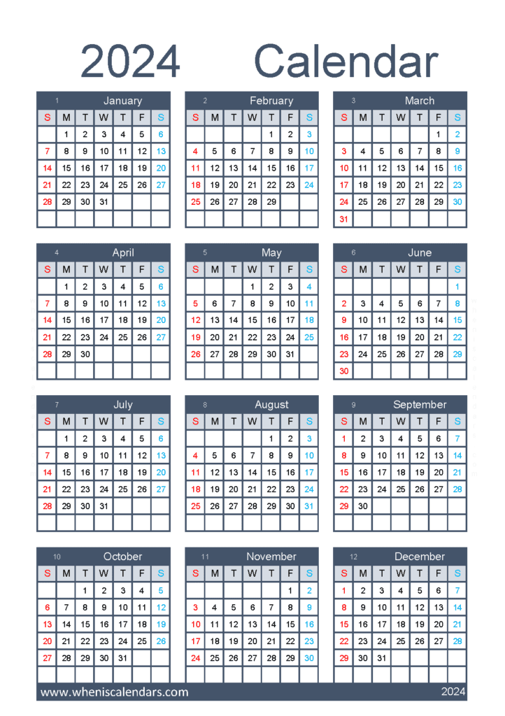 Download free calendar 2024 template A5 Vertical (O4Y169)