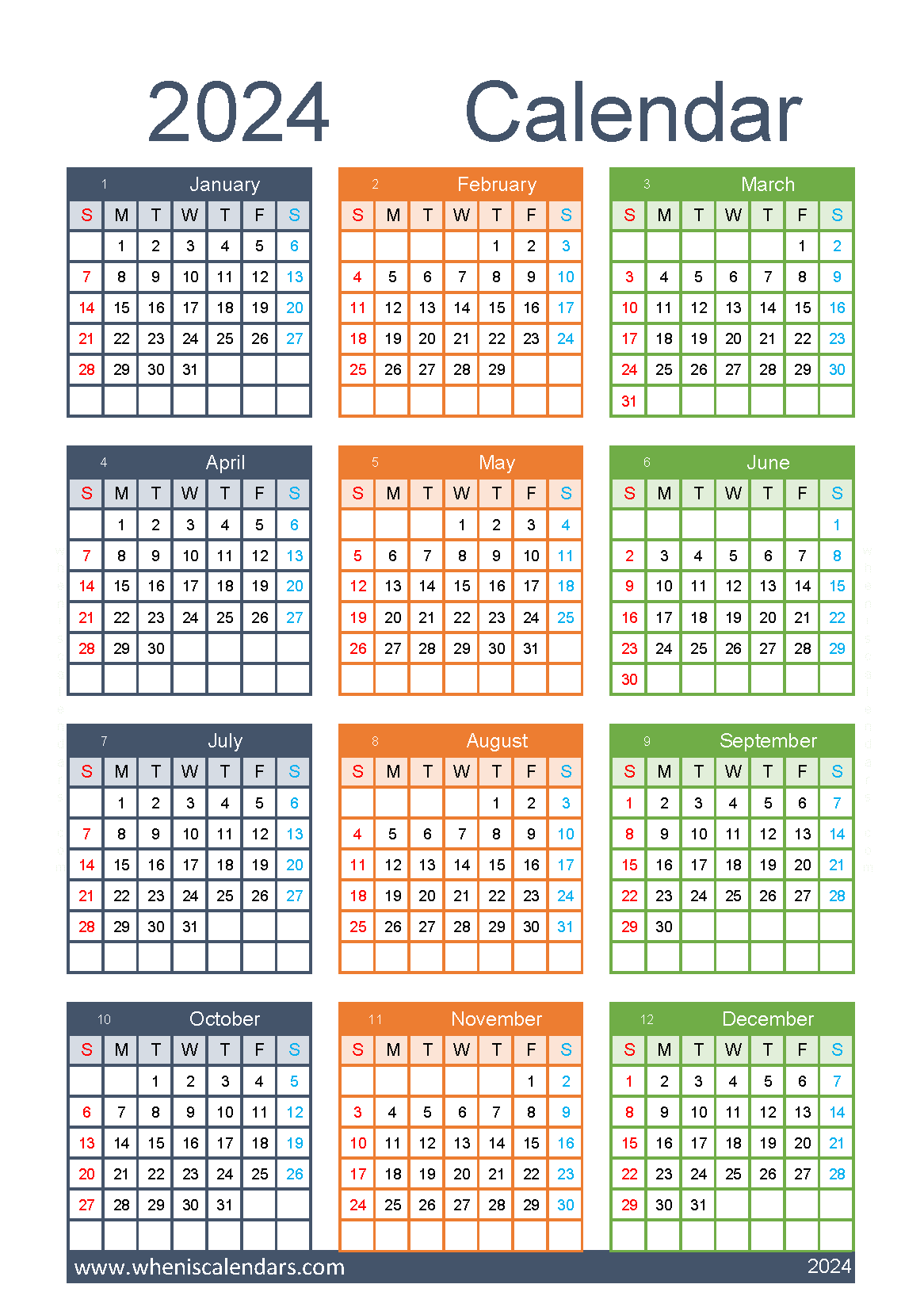 free printable 2024 Calendar one page A5 in Vertical Portrait