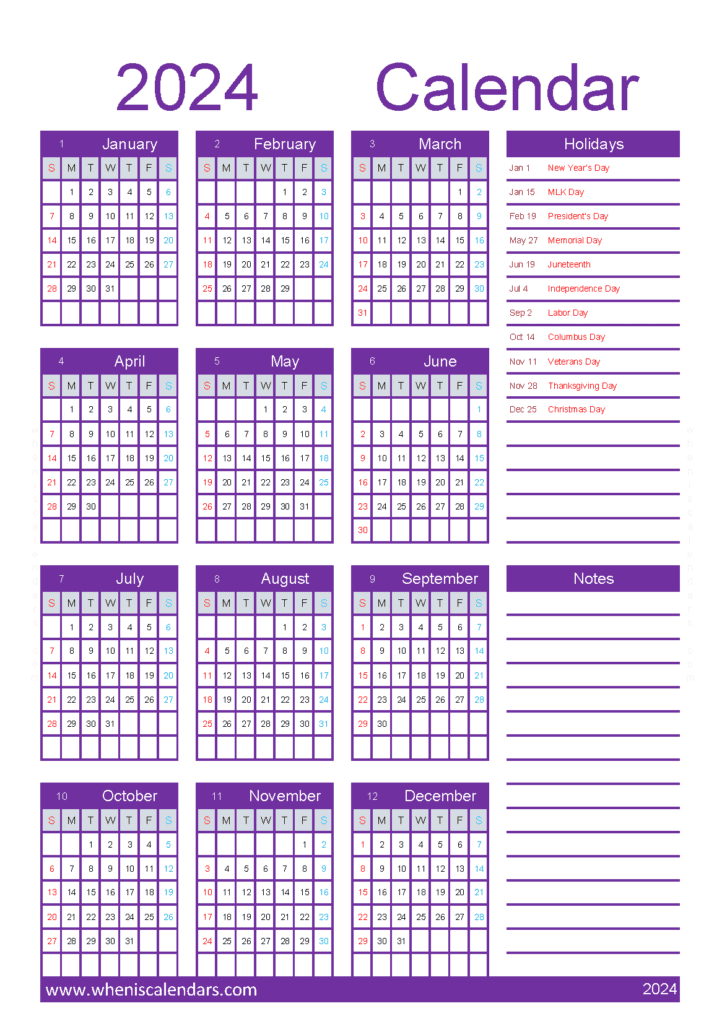 Download 2024 printable monthly calendar with holidays A5 Vertical (O4Y085)