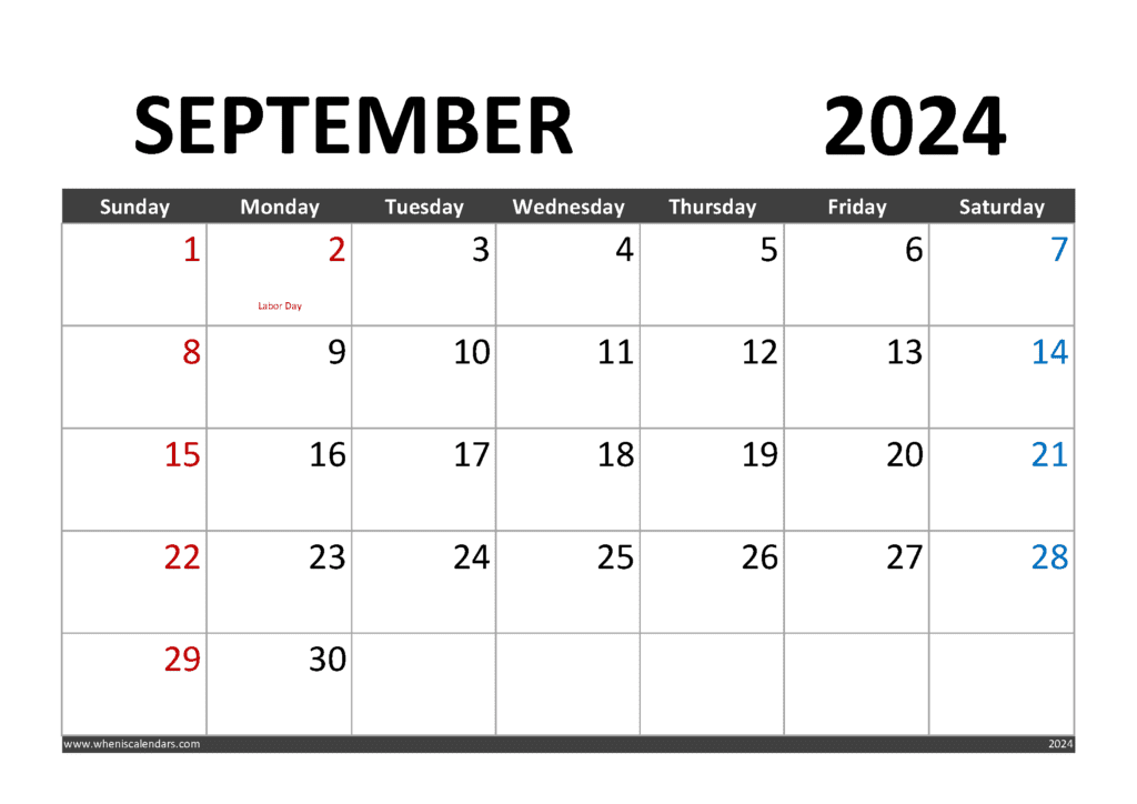Printable September 2024 Calendar with Holidays