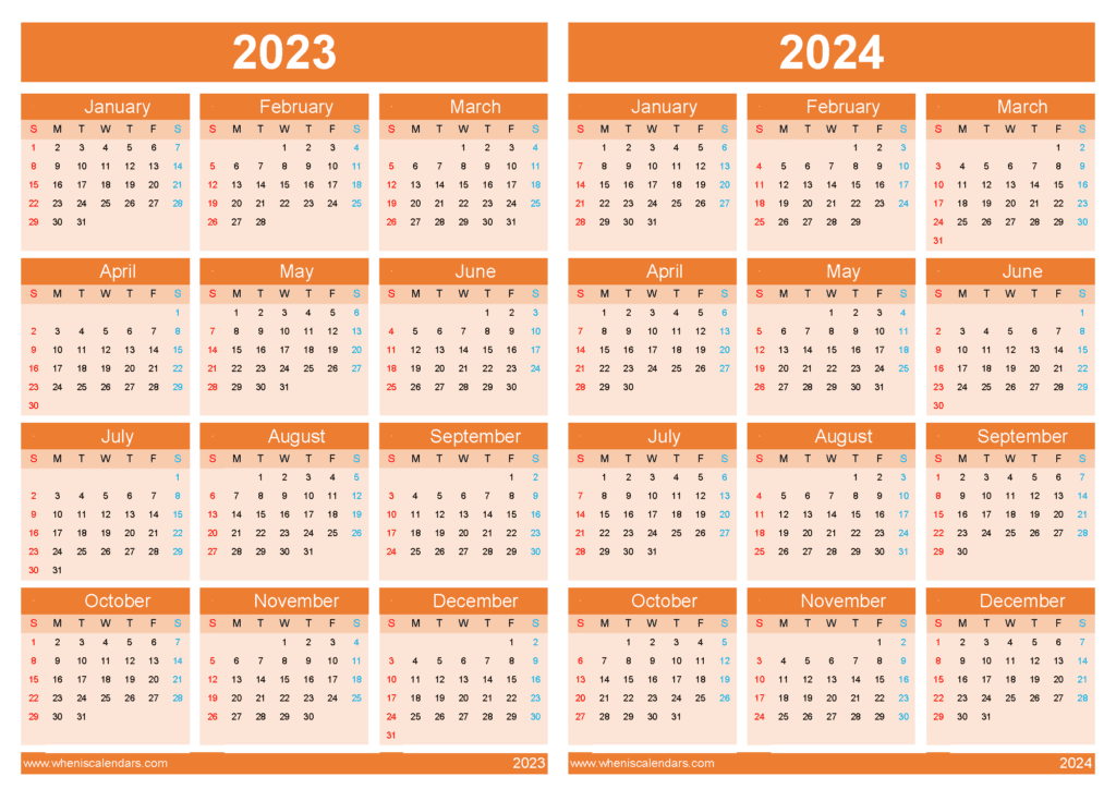 Download free calendar 2023 24 printable A4 Horizontal 34Y12