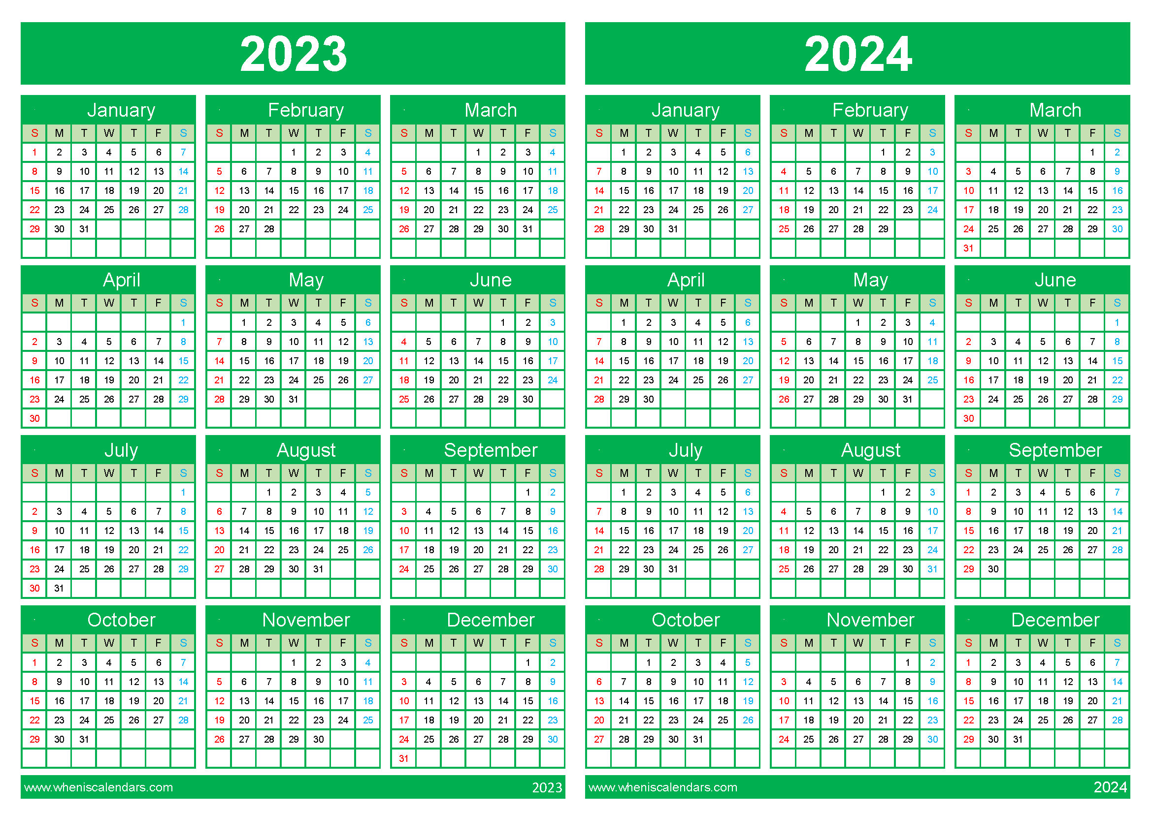 2023 calendar 2024 printable 34Y14