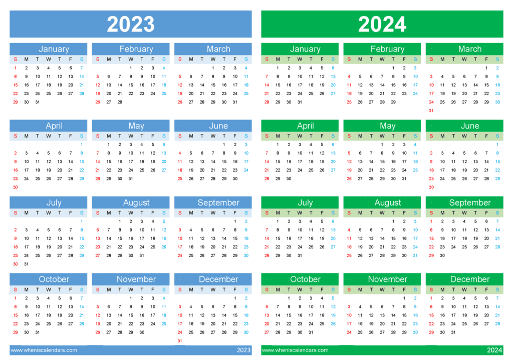 Download calendar for 2023 and 2024 A4 Horizontal 34Y19