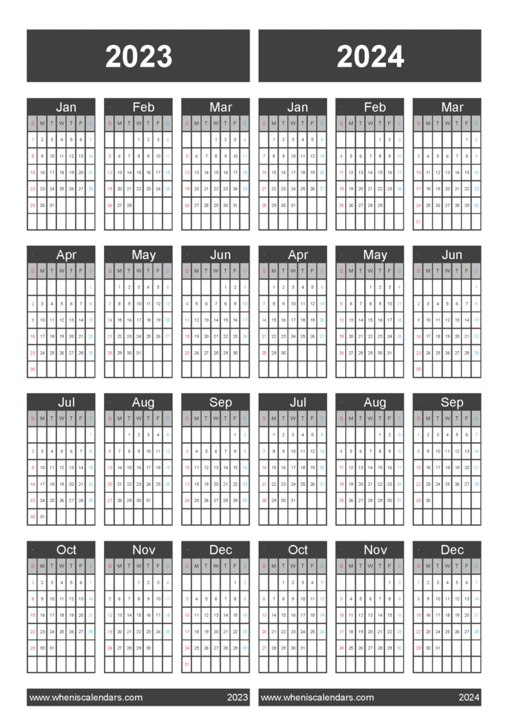 Download calendars 2023 and 2024 A4 Vertical 34Y26