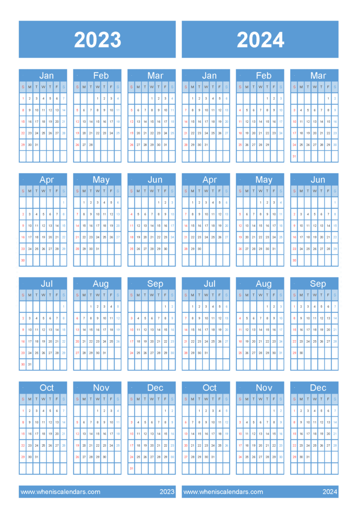 Download free 2023 and 2024 calendar printable A4 Vertical 34Y29