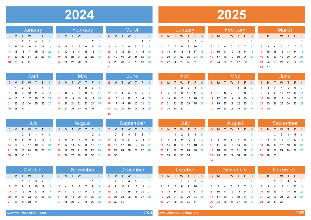 Download 2024 2025 calendar template A4 Horizontal 45Y01