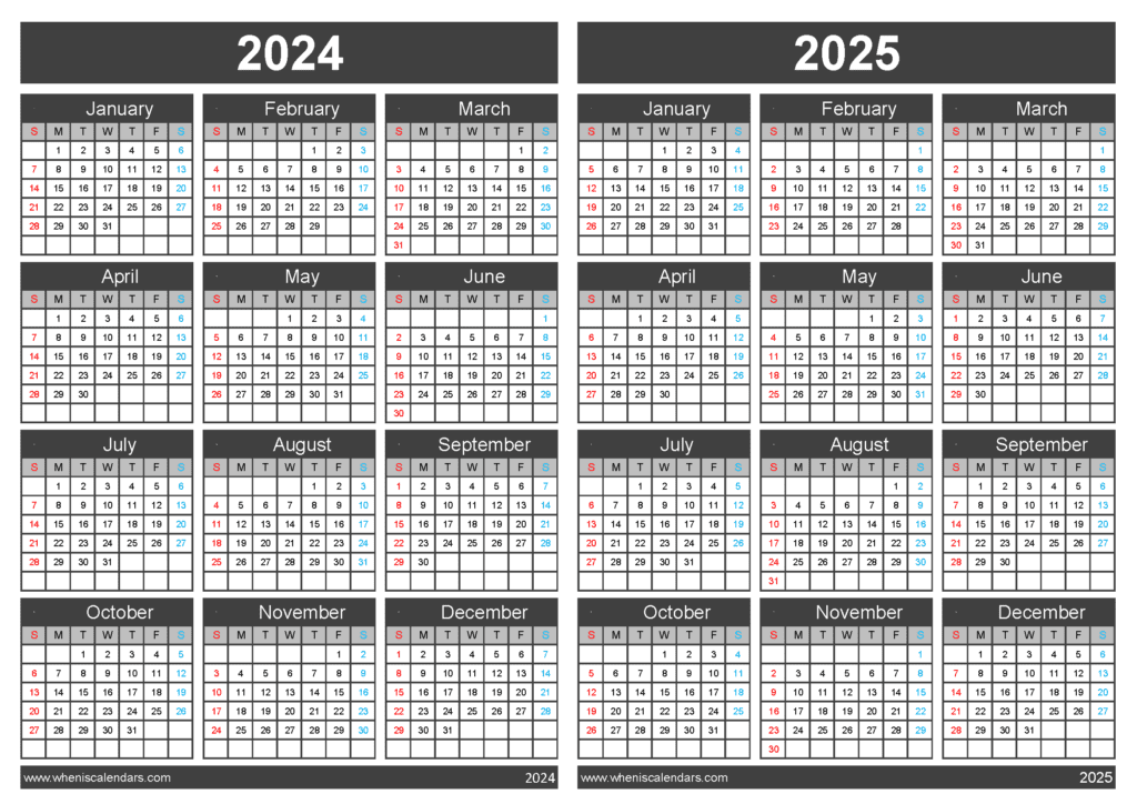 Download free calendar 2024 2025 A4 Horizontal 45Y05